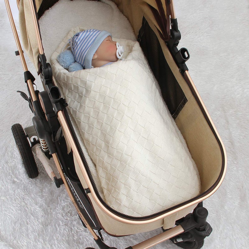 LAWKUL Knit Baby Blankets White Cable Newborn Babies Receiving Blanket Infant Boy Girl Soft Swaddle for Crib Stroller 40"x30" - Image 2